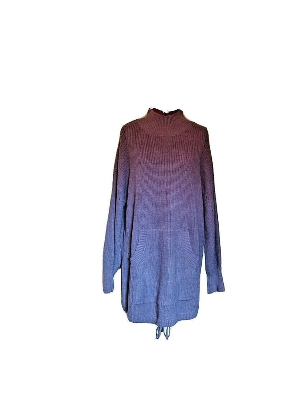 RDI Women’s Small Sweater Denim Gray Mock Neck Kangaroo Pocket Pullover S